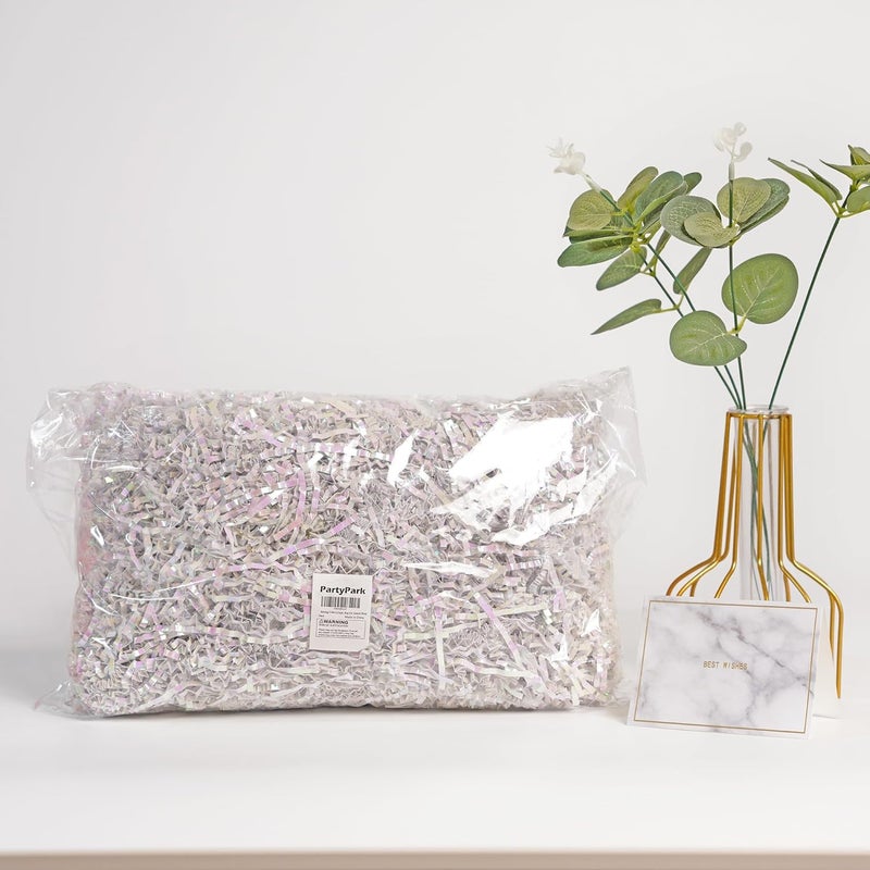 Bobobag - 1LB Crinkle Cut Paper Shred Filler Recyclable Gift Wrap Confetti Raffia Grass Shiny Shred Paper for Easter Baskets Filler Creative Eggs Decor(Diamond White) - Image 4